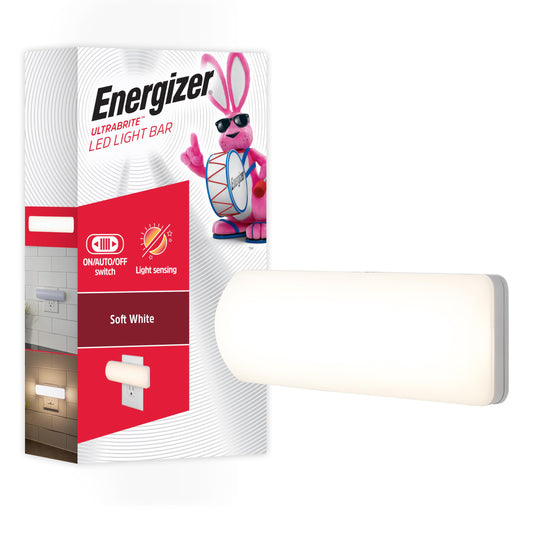 Energizer Ultrabrite LED Light Bar, 100 Lumens, 1 Pack, High/Low/Off Switch, Plug-in, Night Light, Ideal for Dark Spaces, Bedroom, Bathroom, Kitchen, Hallway, Basement White, 81573
