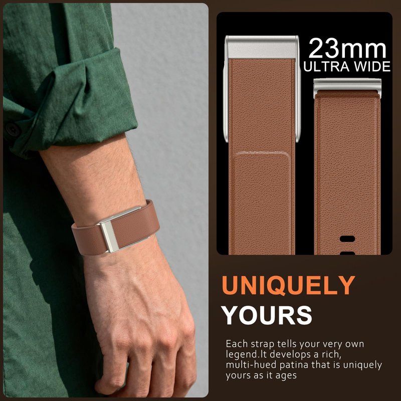 omee Leather Band Compatible with Whoop 5.0 Band Strap Men Women, Genuine Leather Rugged Durable Replacement Wristbands Straps for Whoop 5.0 Bands