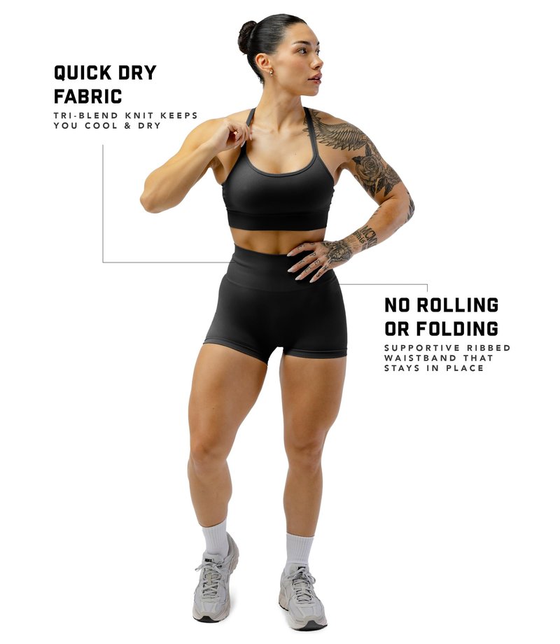 Gymreapers Athletic Seamless Shorts for Women - Squat Proof High Waisted Glute Scrunch, Quick Drying Biker, Yoga Running Gym (Medium, Black)