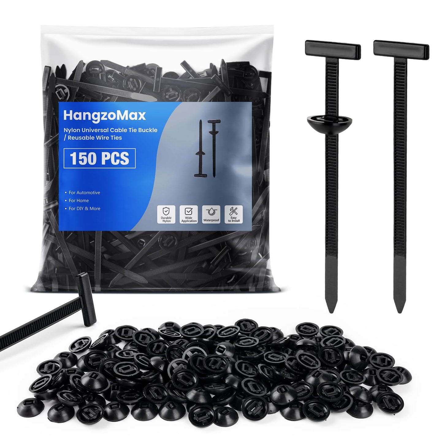 HangzoMax 150 Pack Nylon Universal Cable Tie Buckle, Heavy Duty Zip Tie clips for Car Repair, Applicable Toengine Lower Guard Plates, Fender Linings, Fenders, Trunkclips, DIY Projects