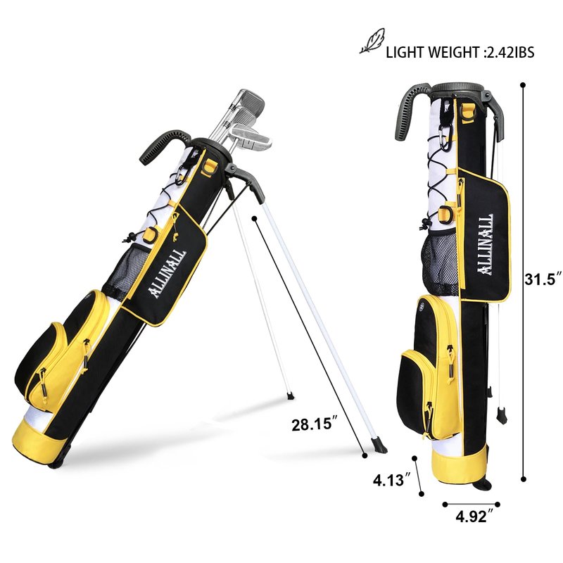 AZSJNAZ Sunday Golf Lightweight Stand Carry Bag with Padded Strap, Pitch &Putt, Practice Driving Range Par 3 & Executive Courses for Men & Women–31.5 inches Tall (Black Yellow White)