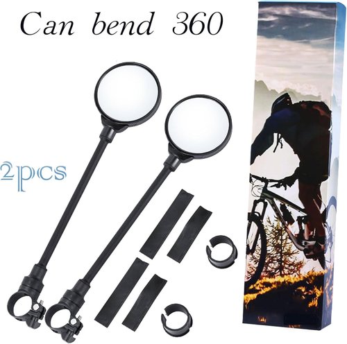 Bicycle Rearview Mirror 2-Pack - Adjustable Wide Angle Bike Mirror Rotatable Shockproof Convex Mirror Round Bike Rear View Mirrors for Handlebars