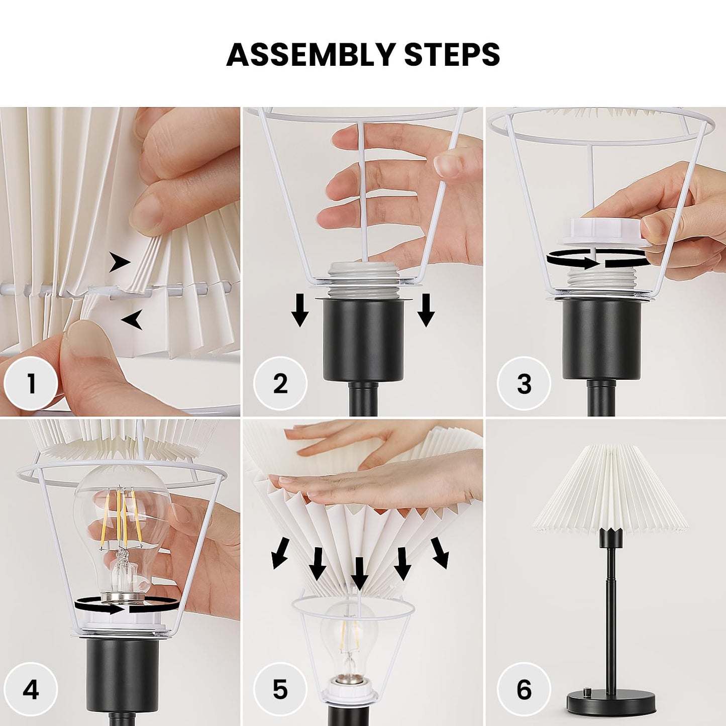 RUIYEY Bedside Table Lamp Set of 2: Dimmable Nightstand Bedside Lamps with USB A and C Ports, Modern Metal and Pleated Fabric Shade Black Desk Lamp for Bedroom Living Room Home Office Reading