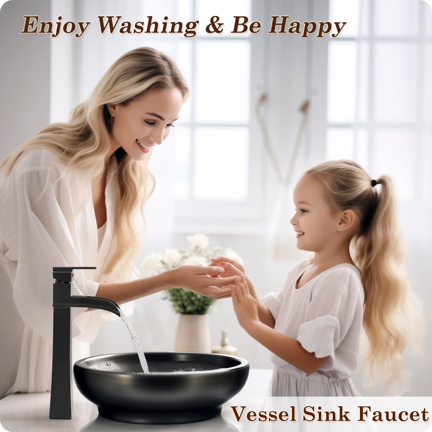 HOIGY Bronze Waterfall Vessel Sink Faucet, Brass 12 Inch Tall Bathroom Faucets Single Hole Single Handle for Bathroom Bowl Sink with Pop-up Drain & Hoses for Vanity Countertop Modern Farmhouse