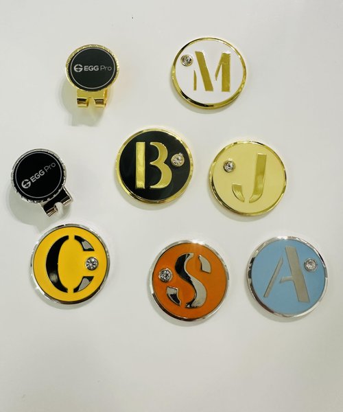 EGG PRO Golf Ball Marker with Crystal, 3 cm Diameter, Monogram Initial Design Initial A