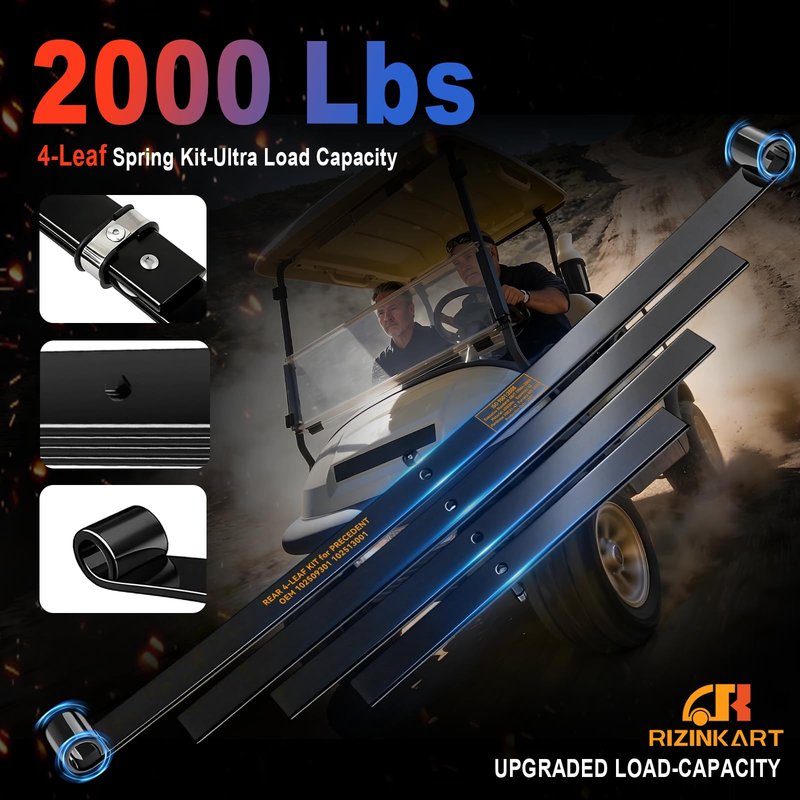 Upgraded Heavy Duty Rear 4-Leaf Spring Kit for Club Car Precedent 2004+,Tempo 2017+, Onward 2017+,2000 Lbs Ultra Load Golf Cart Suspension with Bushings Sleeves U-Bolt, Replace OEM#102509301,102513001