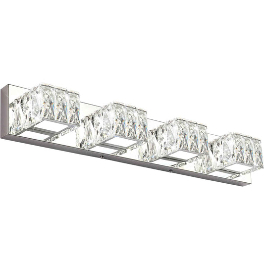 ZUZITO 4 Light Bathroom Vanity Light - Crystal Modern LED Vanity Lights Bar - Chrome Bath Lighting Fixtures Over Mirro
