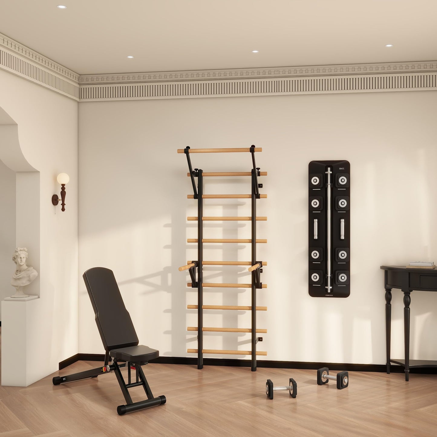 DHT Double Bar Bracket, Swedish Ladder Dip Bar Exclusive Attachment, for Home, School, Physical Therapy and Gymnastics