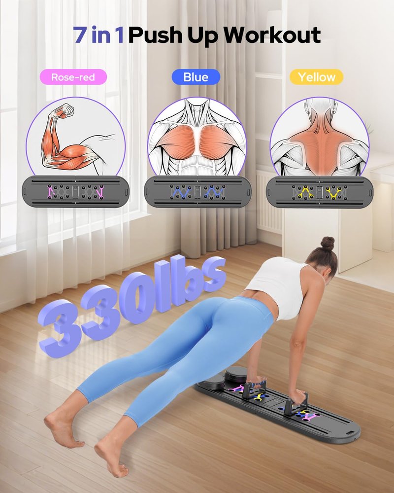 Pilates Board, Foldable Pilates Reformer Set 7 in 1 Multi-Purpose pilates equipment for Women Full Body Workouts at Home, Rayspace Portable Ab Core Trainer, Exercise Board with Timer & Resistance Band