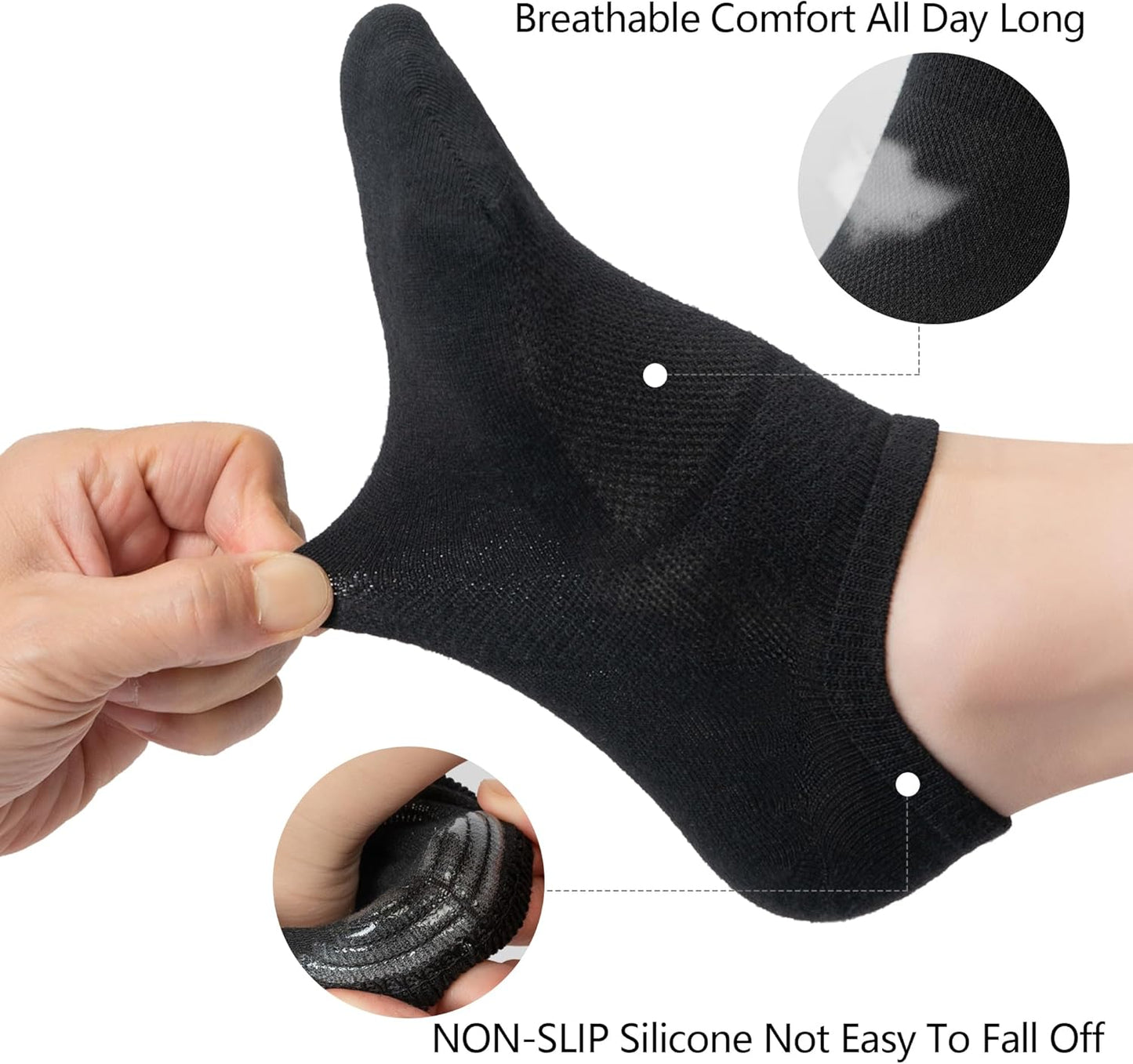 Time May Tell No-Show Socks - 8 Pairs of Non-Slip, Low-Cut Ankle Socks for Casual Running