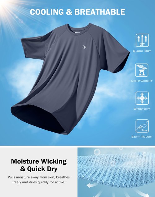 G Gradual Men's Athletic Workout T-Shirts Moisture Wicking Cooling Running Shirts Short Sleeve Performance Tee for Gym Tennis(Dusty Blue,XL)