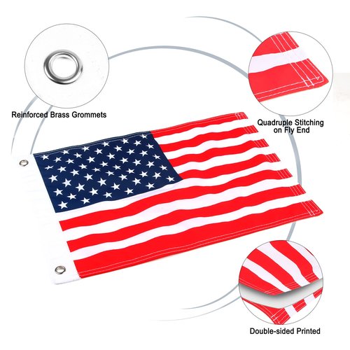 KINGTOP Telescopic Flagpole with American Flag - 12x18 USA Flag for Golf Carts, Boats, Biking | Includes Storage Bag, Durable 48" Stainless Steel Pole and Flag, Meets Safety Laws