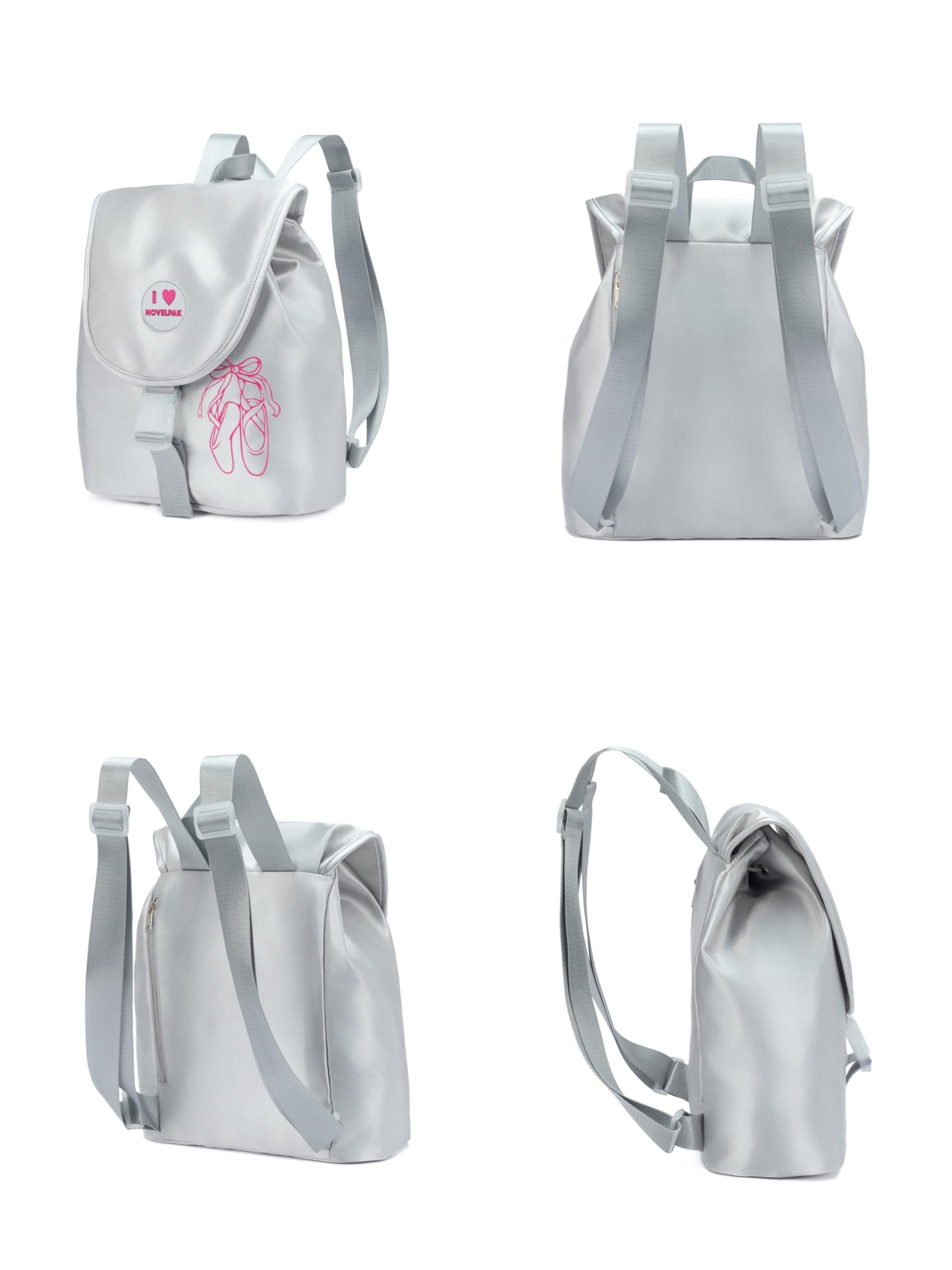 NOVELPAK Ballet Dance Backpack for Girls - 15L Personalized Tutu Bag with Multi-Pockets & Interchangeable Badge - Competition & Practice Dance Team Bag - Silver