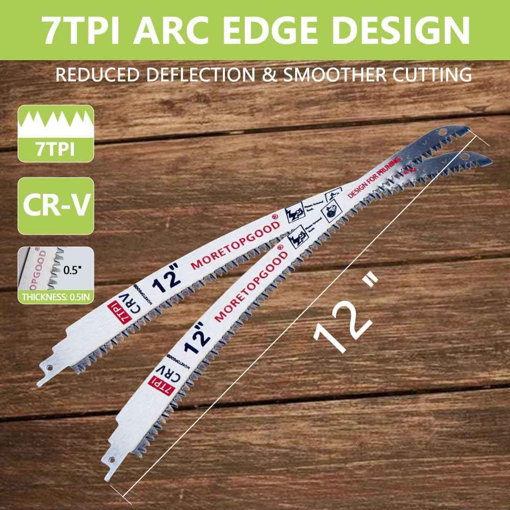 MORETOPGOOD 12” Arc Edge Reciprocating Saw Blade, 7TPI Japanese Teeth with Curved Edge Wood Pruning Saw Blades for Tree Trimming, Wood Cutting (3 Pack)