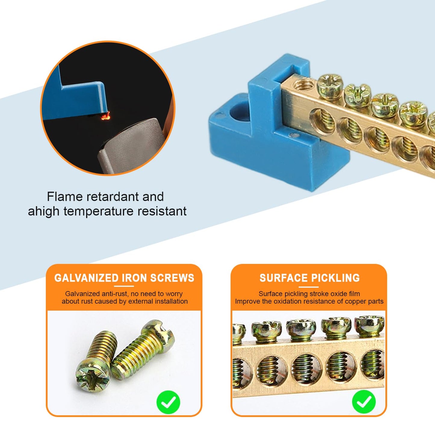 HUAREW Grounding Bus Bar 10 Positions, Ground Bus Bar Terminal Block, Brass Wire Screw Terminal Electrical Bus Bars(Pack of 4)