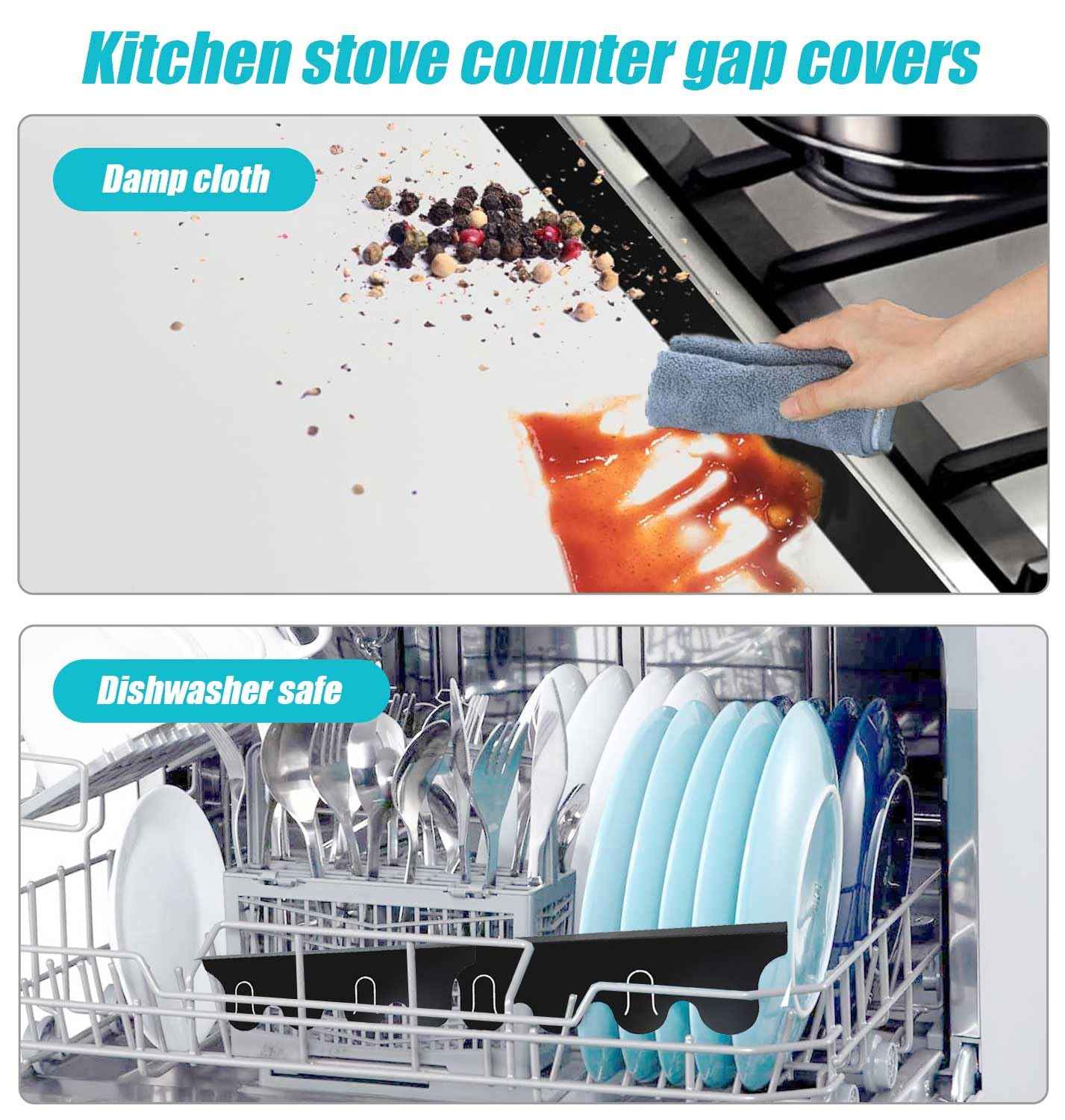 2 Pack Stainless Steel Stove Gap Covers,Stove Gap Filler, Stove Gap Guards, Range Trim Kit, Heat Resistant with Easy Clean, Adjustable Length 13.8” to 27.5”, Width 0.8" (Black)