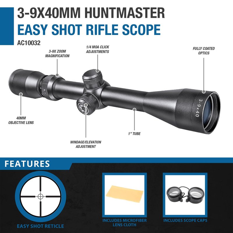 BARSKA 3-9x40 Huntmaster Easy Shot Riflescope , Black