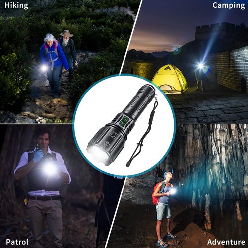 Gehavin Super Bright Rechargeable Flashlight 4200.000 High Lumens,Led Powerful Flashlights with 6 Modes,High Powered Flashlight with IP67 Waterproof,Tactical Emergency Flashlight (18.5, Watt Hours)