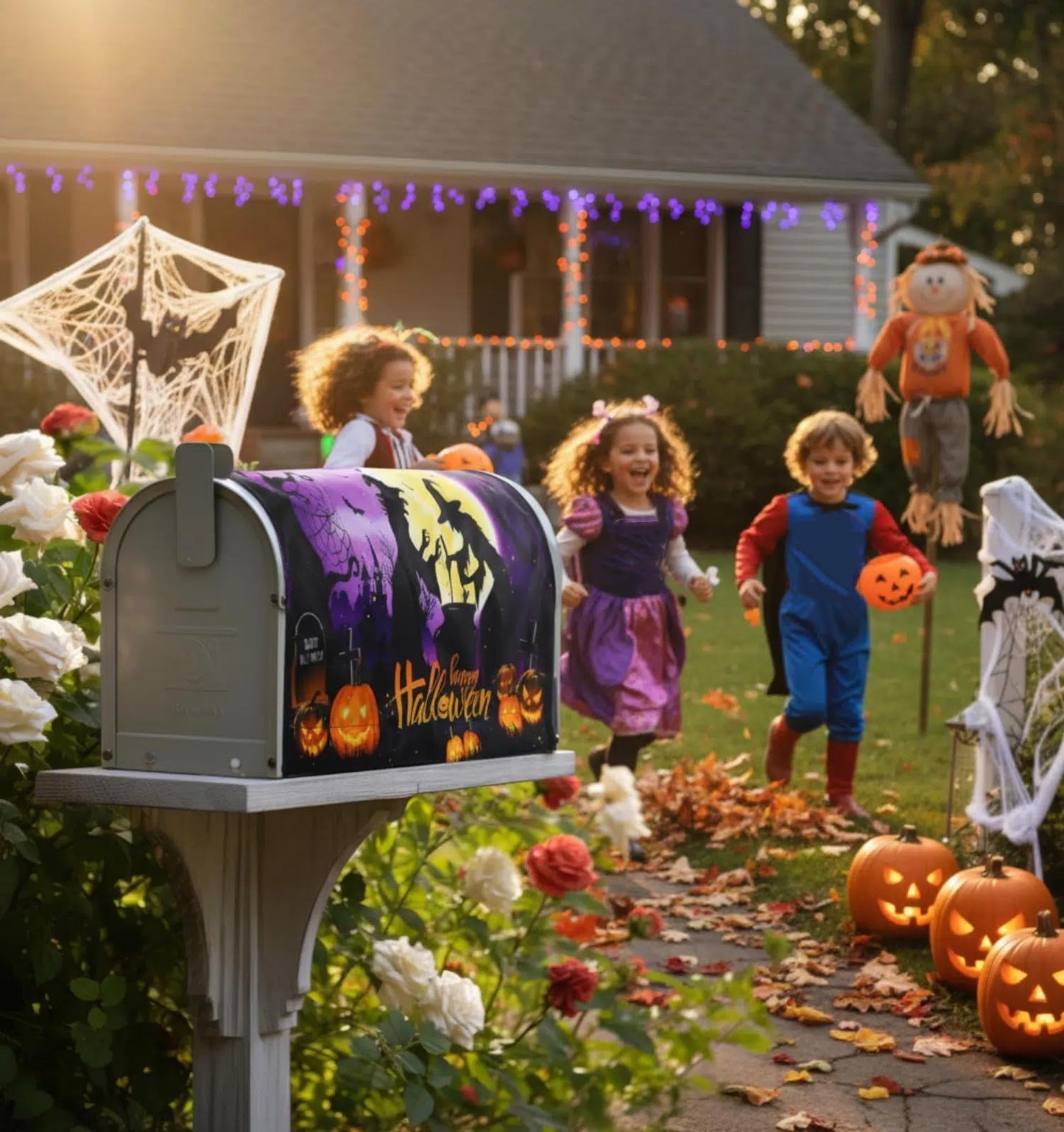 Teenyyou Halloween Mailbox Covers Magnetic Standard Size 21"x18" Fall Pumpkins Mailbox Cover Wraps Witch Ghost Black Cat Letter Post Box Cover for All Saint's Day Decor(Witch)