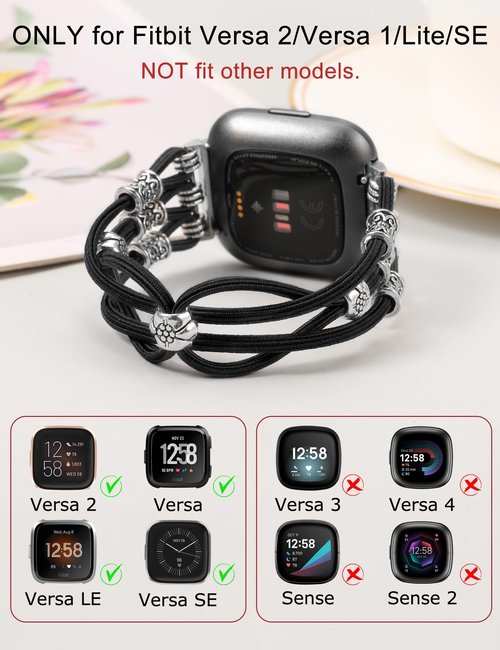 TOYOUTHS Beaded Bracelet Band Compatible with Fitbit Versa/Fitbit Versa Lite Bands Women, Boho Soft Elastic Stretchy Nylon Braided Strap Fancy Charms Designer Breathable Sport Wristband, S