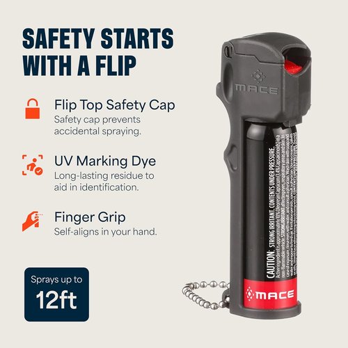 Mace Pepper Spray - Max Strength OC Formula with UV Dye | Ergonomic Grip, 12 Feet Range, 0.63 oz
