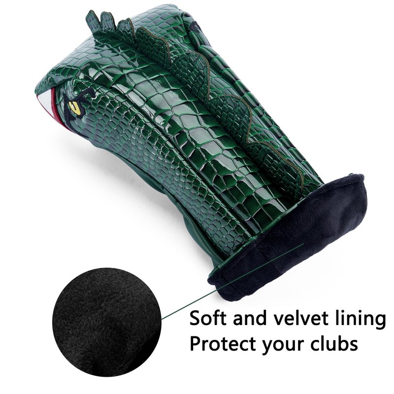 Gbourly Golf Club Green Cartoon Tyrannosaurus Rex Hybrid Head Cover Dinosaur Shaped PU Leather Headcover