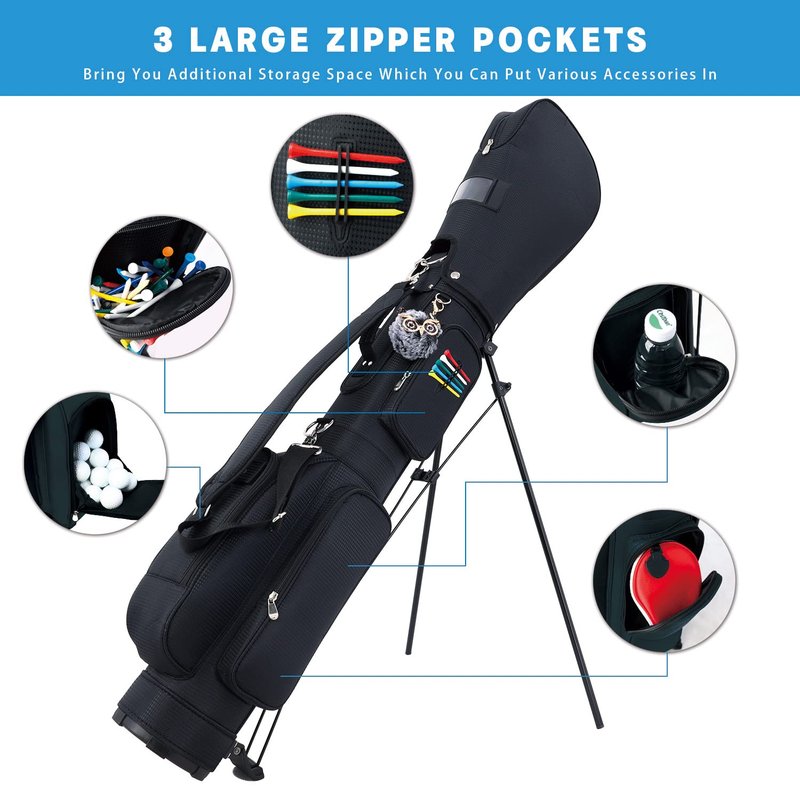 Golf Bag, Golf Stand Bag with Shoulder, Small Golf Club Bag, Women Golf Bag with Cooler (Black)