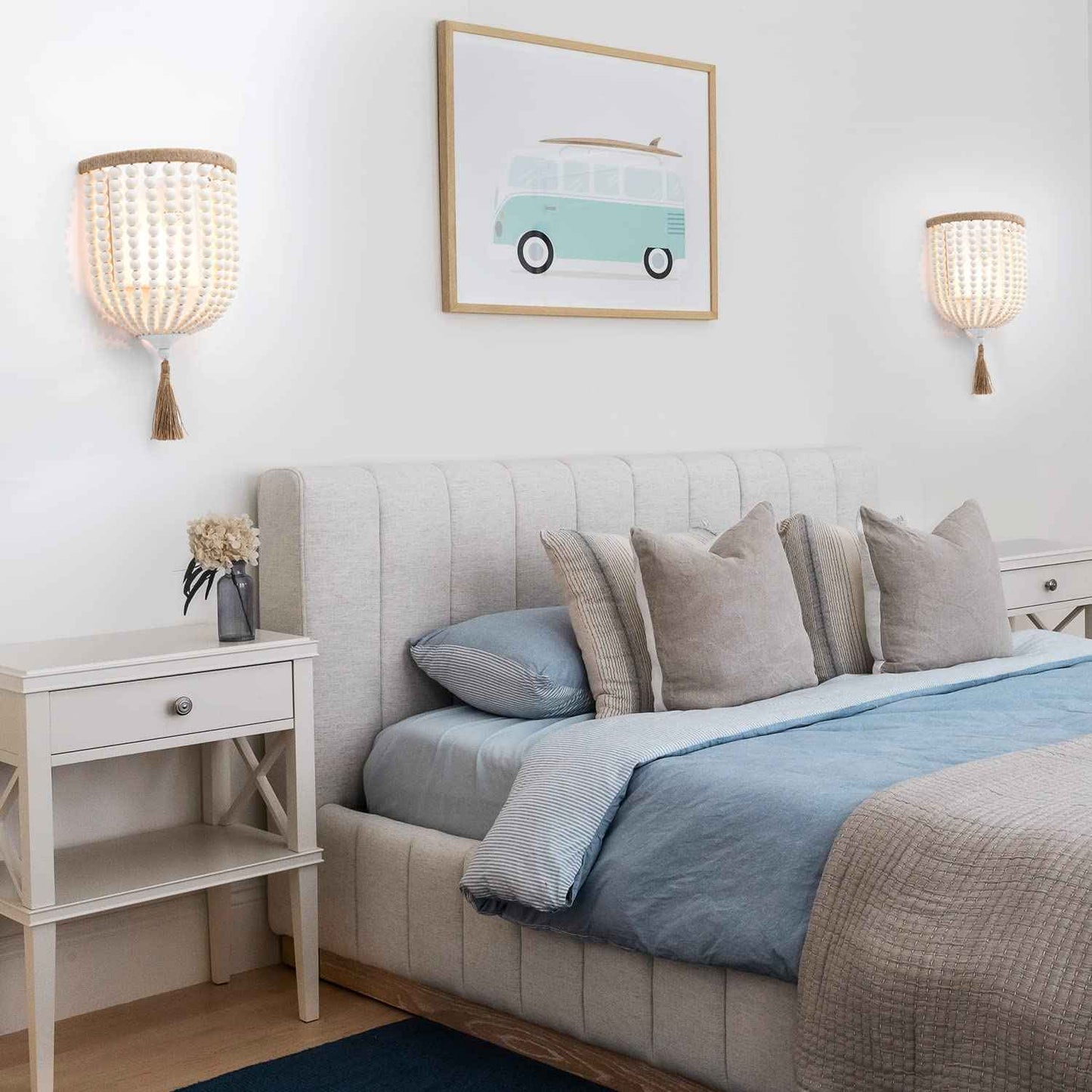 VILUXY Bohemia Wood Beaded Wall Sconces Bedside Antique Rustic Wall Sconce Lighting Fixture White Finishing for Bedroom, Hallway, Entryway, Passway, Bathroom, Vanity 2 Pack