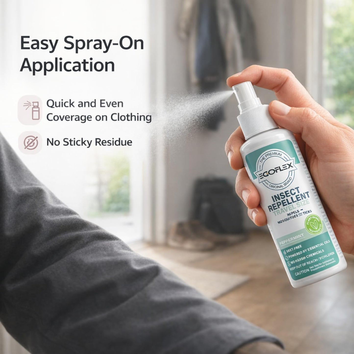 Skiennix Mosquito Repellent Spray - DEET-Free Travel Size Bug Deterrent with Natural Essential Oils - Peppermint Scent - 3 Fl Oz