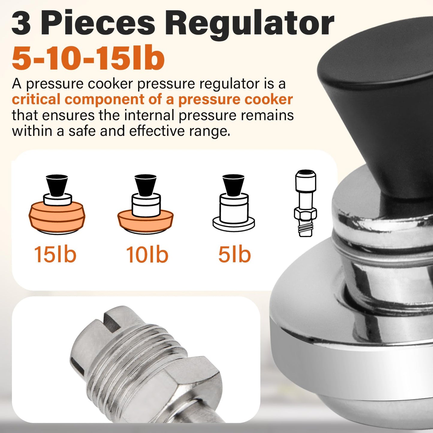 50332 3-Piece Pressure Regulator & 01058 Pressure Cooker Vent Pipe Replacement for Presto Pressure Canners 0177001 0174001 6803571, 5-10-15lb Canning Weight