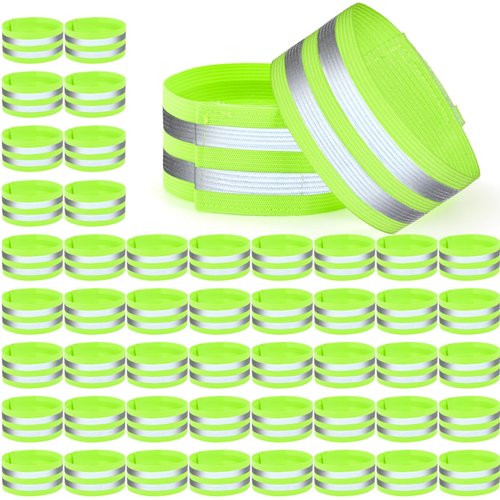 Tlence 50 Pack Reflective Bands, High Visibility Safety Reflector Armband, Security Tape Strip Bracelets, Cycling Warning Fluorescent Sash, Night Walking Cycling Gear for Wrist Arm Ankle Leg