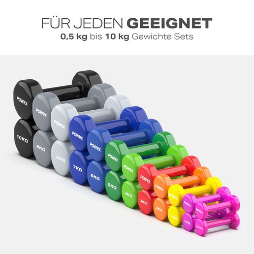POWRX Vinyl Dumbbell Sets 0.5kg - 10kg | 1lbs-22lbs - Ideal hand weights sets for women, 6.9" long and 1.4 inches in diameter, 2 x 3 kg, Red