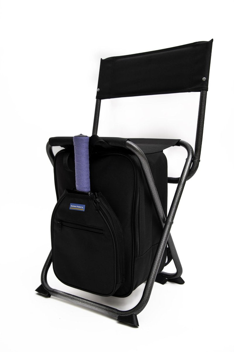Montana Pickle Co. Pickleball Chair Backpack with Backrest Folding Stool Chair Compact and Paddle Sleeve for Men and Women, Supports 225 lbs