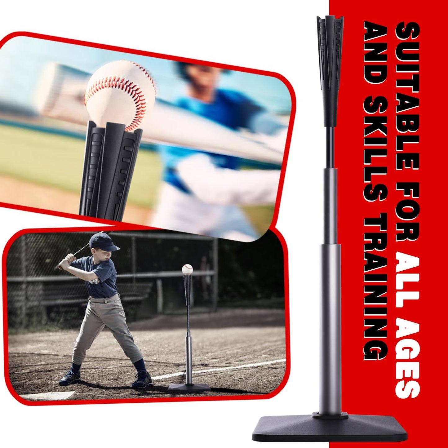 Skiennix 4-Prong Ball Rest Batting Tee - Adjustable 23" to 44" for Baseball & Softball Hitting