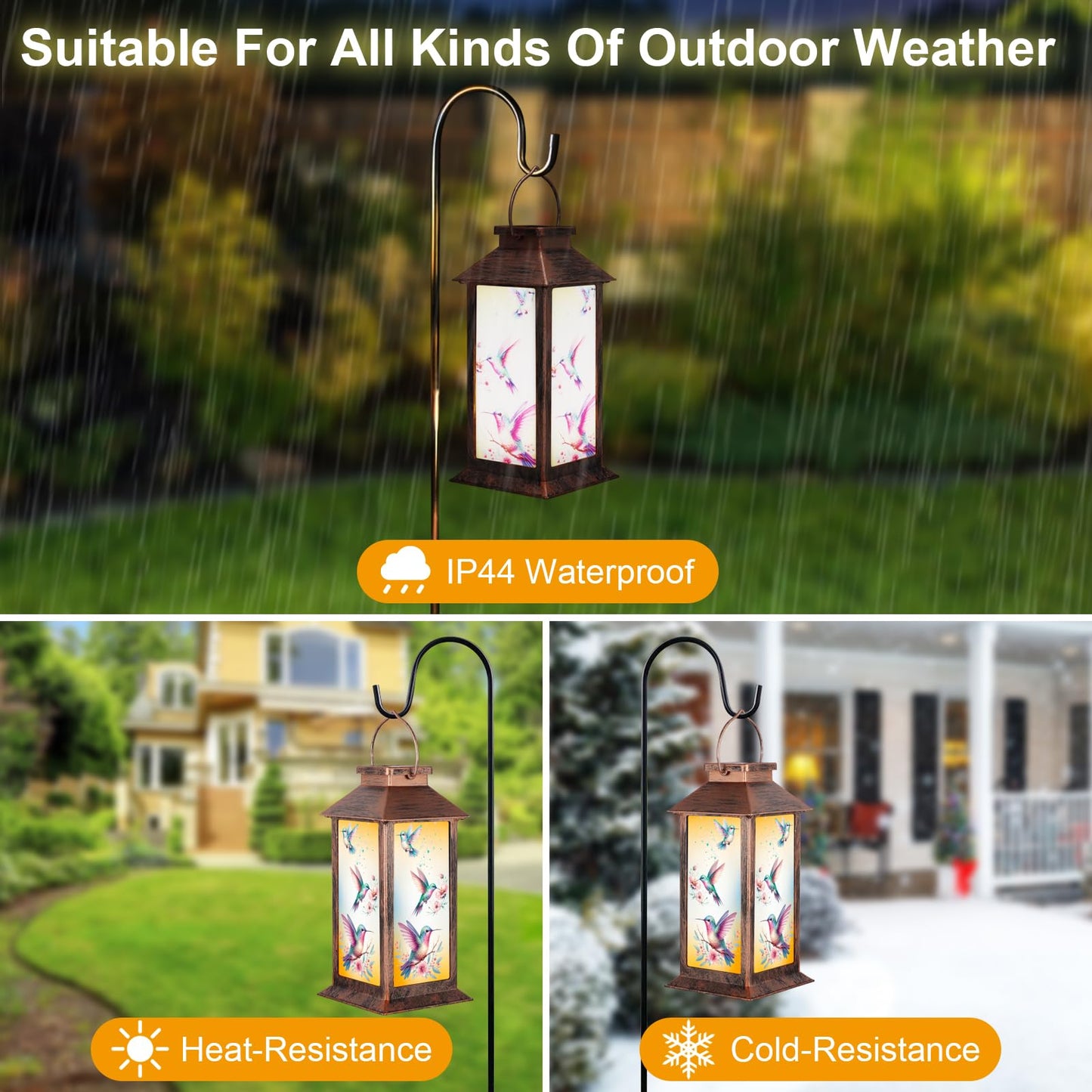 Solar Lanterns for Garden Decor,Waterproof Design Ideal Birthday Gifts for Women, Mom, and Grandma Solar LED Hanging Lights for Yard, Patio, Lawn, and Porch(Three Hummingbirds)