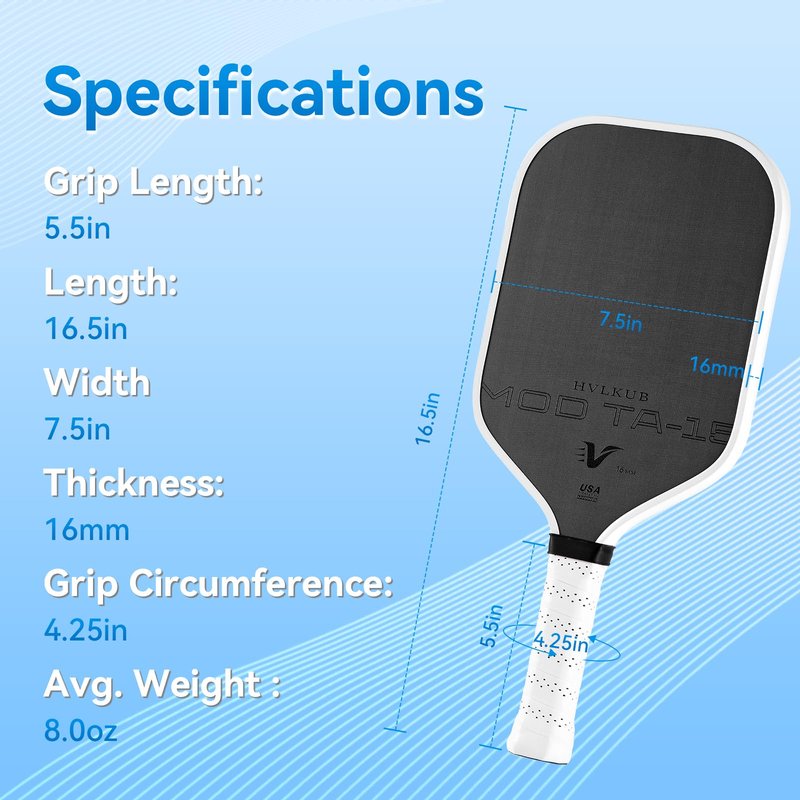 HVLKUB Pickleball Paddle,16mm Raw T700 Carbon Fiber Lightweight Pickle Ball Paddle, Durable &Beginner-Friendly Pickleball Racket,Adults & Kids Pickle Ball Equipment,Comfortable Grip(Box-White)