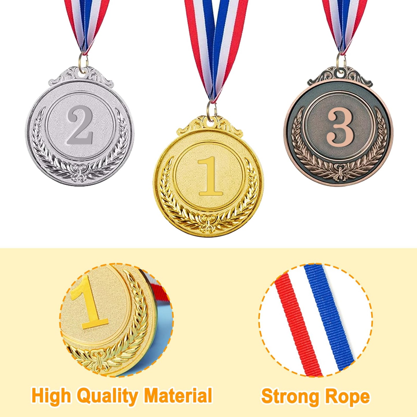 auhanth 9 Pieces of Winner's Medal Awards, Gold, Silver, Bronze (3 Each), Olympic Style for Contests, Party Games, and Classroom Rewards, 2 inches