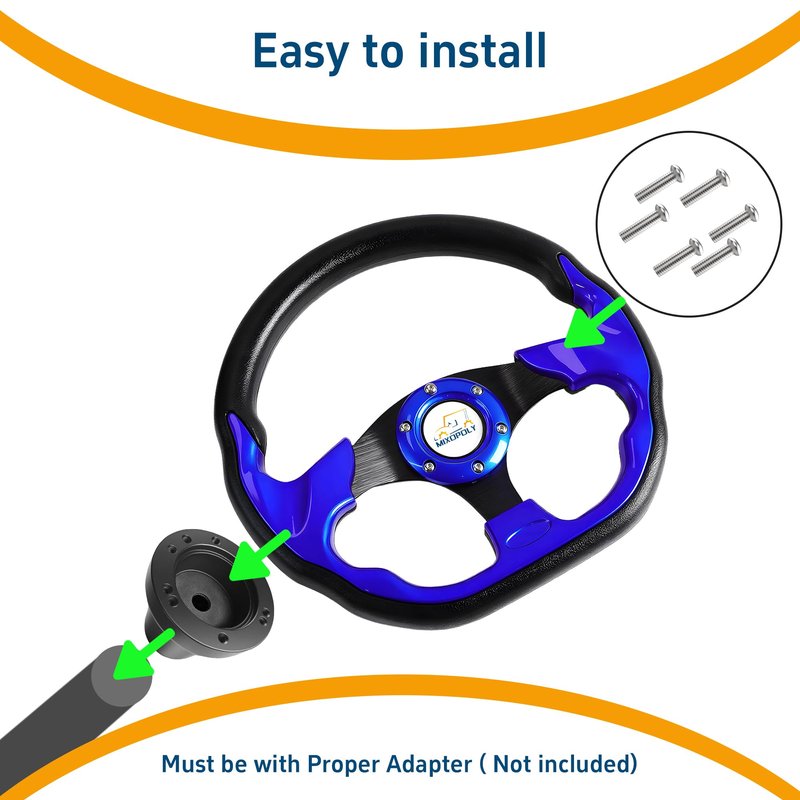 Mixopoly 12.5" Universal Golf Cart Steering Wheel fits Club Car DS/Precedent/Onward/Tempo, Yamaha, and EZGO TXT/RXV Golf Cart, Anti-Slip and Good Grip (D-Shape, Blue)