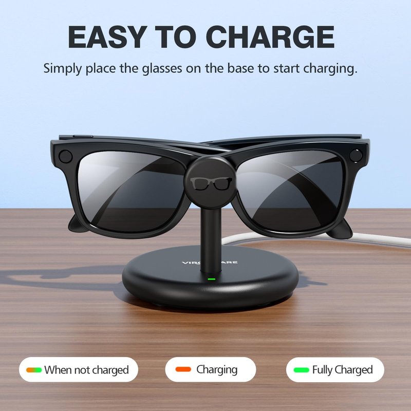 VIRGA CARE Meta Ray-Ban Smart Glasses Charger Stand, Charging Dock for Ray-Ban Meta Wayfarer, Headliner, Skyler Gen 1/2 & Oakley Meta HSTN, USB-C Safe Charging Base with Multi-Protection