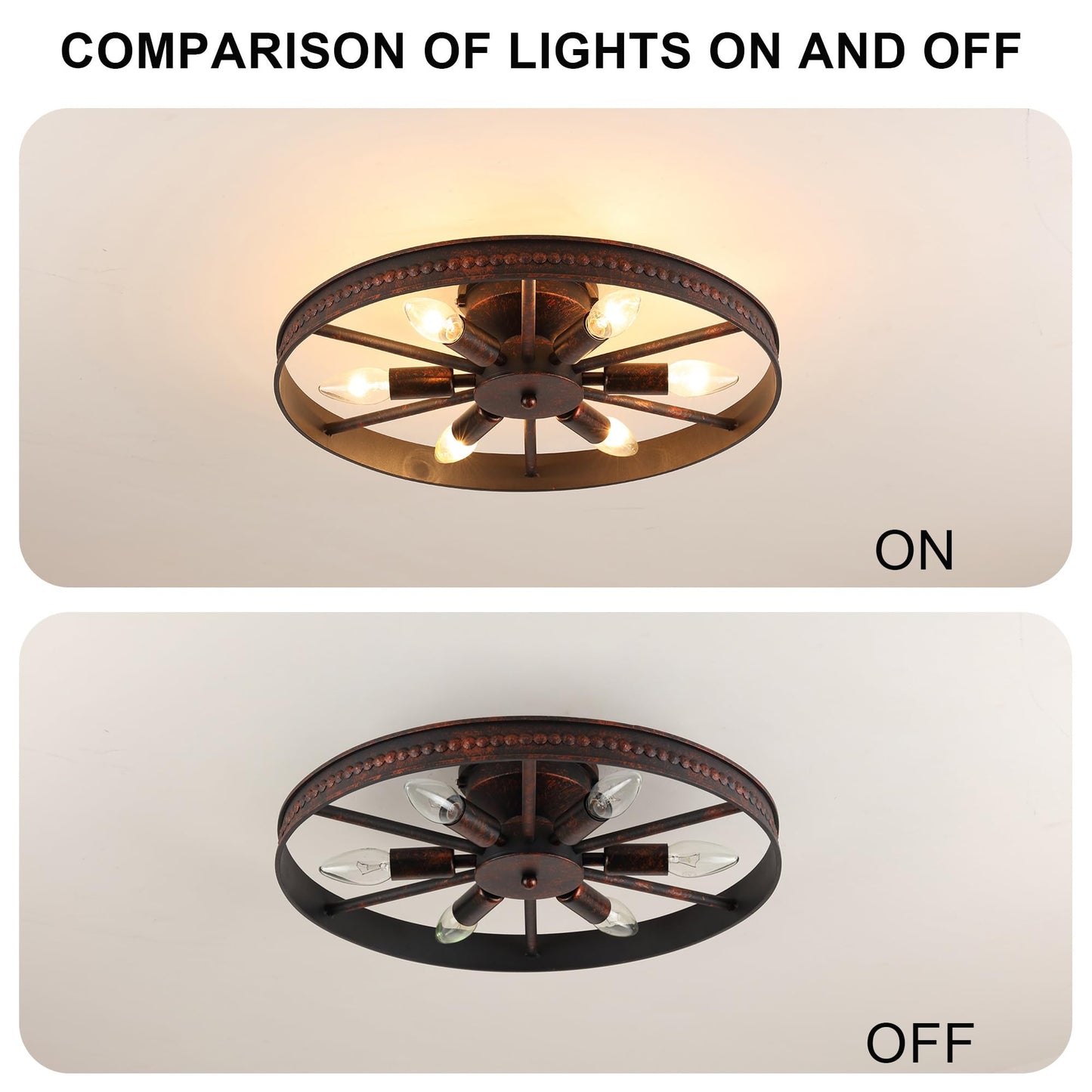 Modxian Farmhouse Round Semi Flush Mount Ceiling Light Red Rust Finish Dining Room Lighting Fixture Vintage Metal Ceiling Chandelier for Kitchen Bedroom 6 Light E12 φ18 Inches (6 Light)