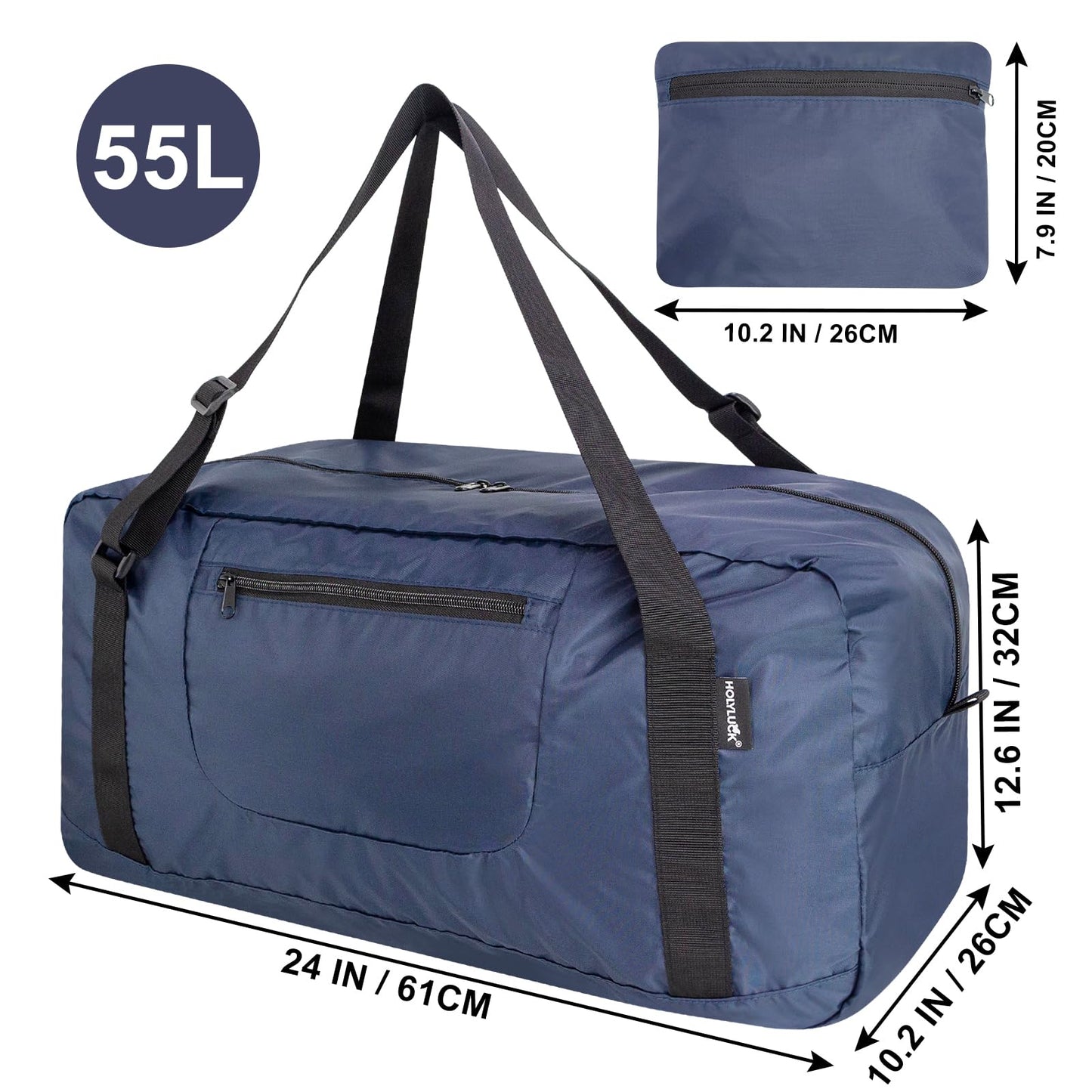HOLYLUCK Foldable Travel Duffel Bag Luggage Great for Gym -55L, Navy Blue