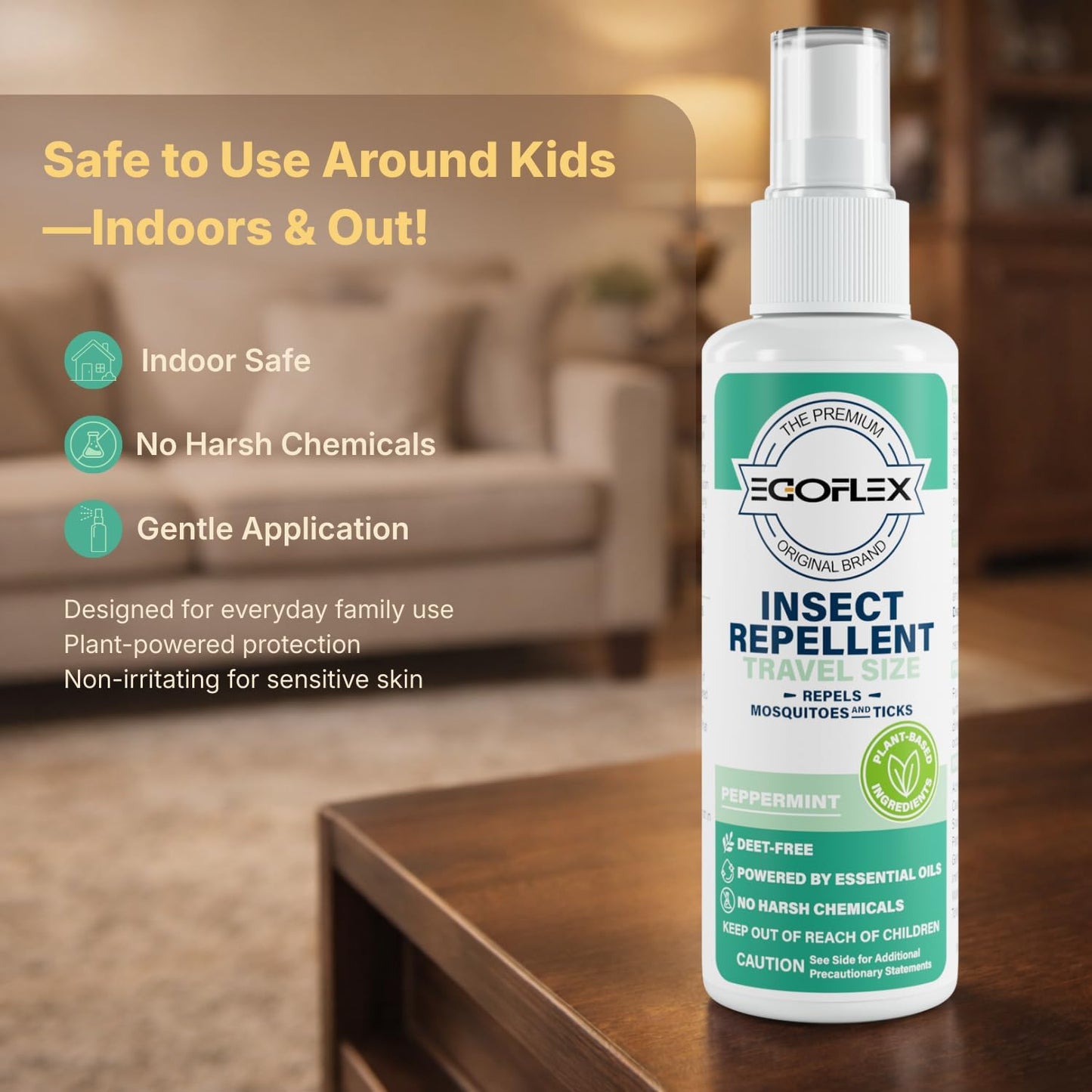 Skiennix Mosquito Repellent Spray - DEET-Free Travel Size Bug Deterrent with Natural Essential Oils - Peppermint Scent - 3 Fl Oz
