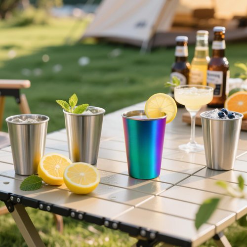 Luxgola 8 Pack 16oz Stainless Steel Cups, Stainless Steel Stacking Beer Pint Cups, Stainless Steel Water Tumbler for Home, Party, Camping, Outdoor, Stackable Drinking Glasses, Reusable, BPA Free