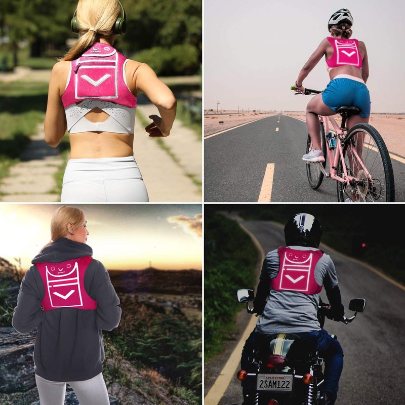 Pink Running Mini Backpack Vest for Men & Women – Reflective with 360° Hi-Viz, Holds Accessories, iPhone, Android, iPad Mini – Lightweight, Adjustable Gear for Fitness, Walking, Cycling, Hiking