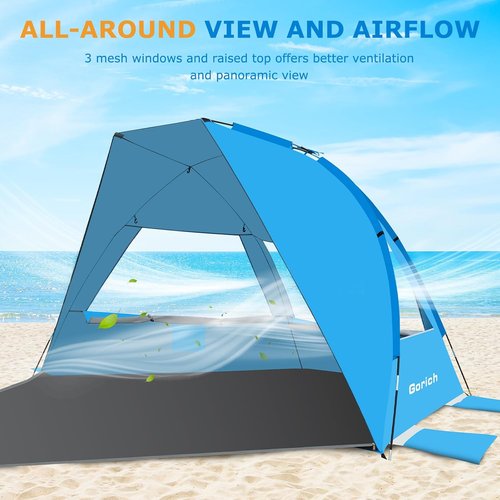 Gorich Portable Beach Tent - UV Protection UPF 50+ | Lightweight & Foldable for 3-7 People