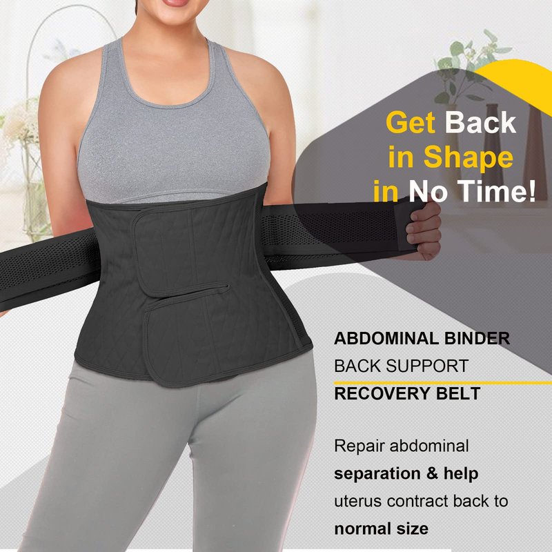 QEESMEI Postpartum Belly Band Abdominal Binder Post Surgery C-section Belly Binder Wrap Girdle Recovery Belt Back Support (Small/Medium, Black)