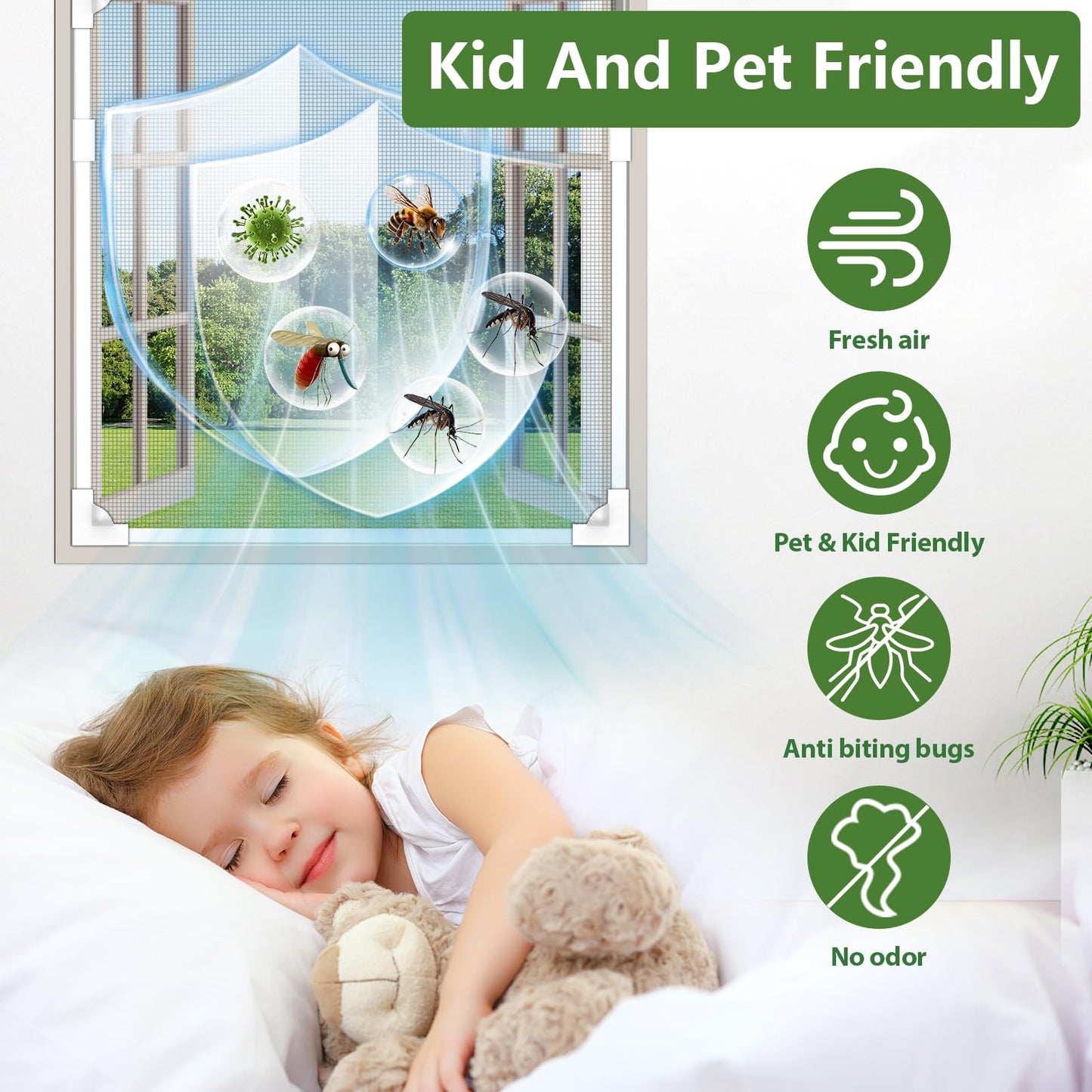 HOFUDON Window Screen Adjustable Magnetic Window Screen Replacement Max 39” x 59”, DIY Fiberglass Mesh Window Screens for House Windows White Frame Grey Mesh