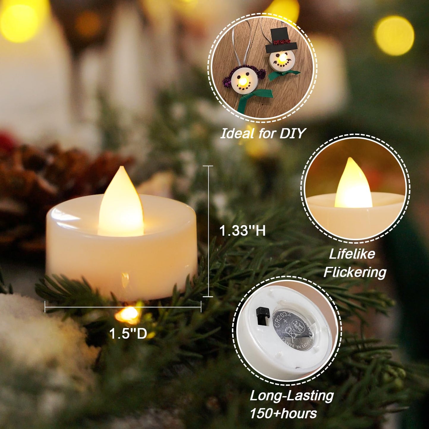 Amagic 50 Pcs Flickering Flameless Tea Lights Battery Operated, 200+ Hours Long Lasting Electric Candle for Wedding Table Centerpiece, Home Decor, Gift, Holiday Decor