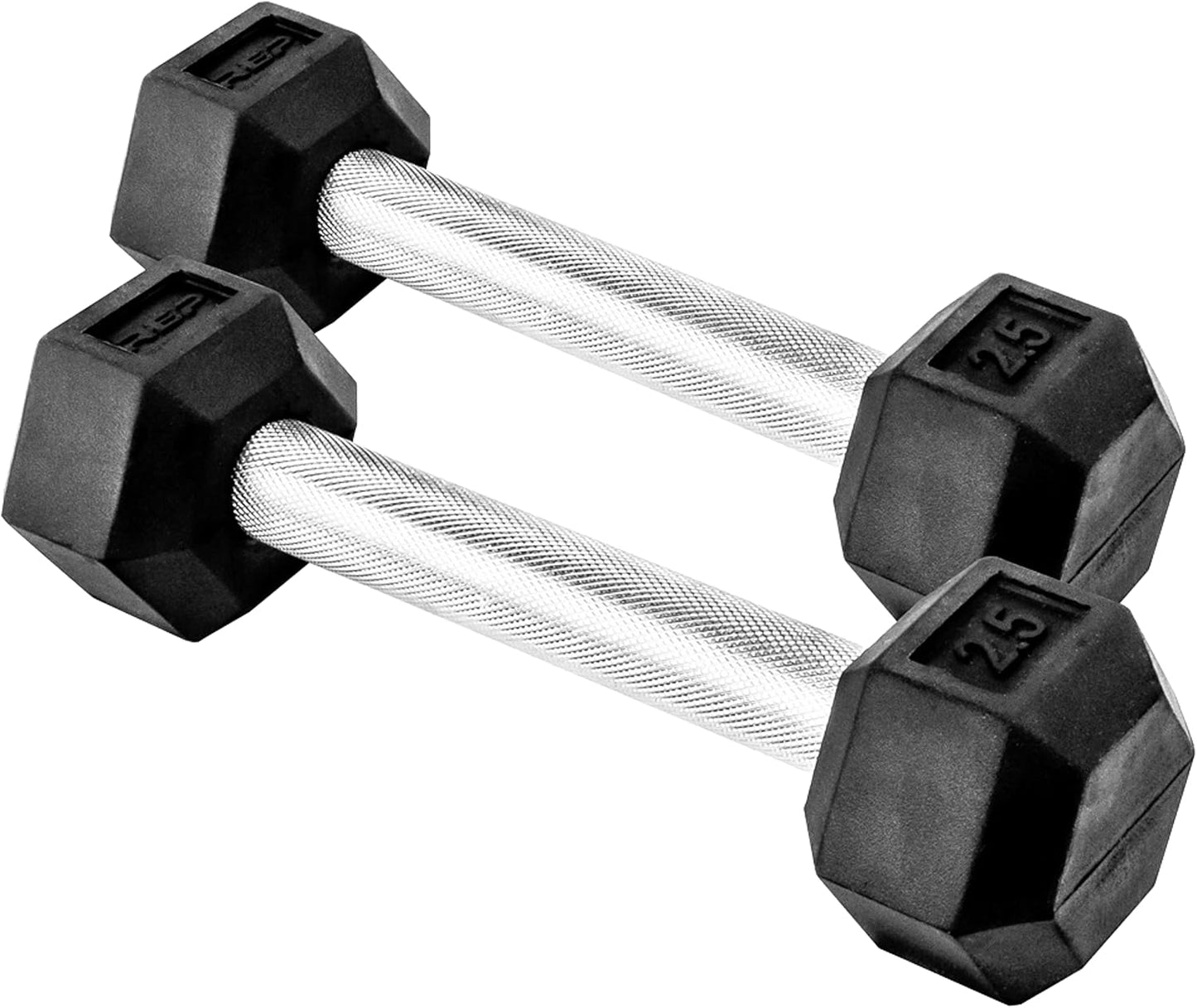 Rep Fitness Rubber Hex Dumbbells - Low Odor, Fully Knurled Handle | Singles & Pairs (5LB - 55LB)