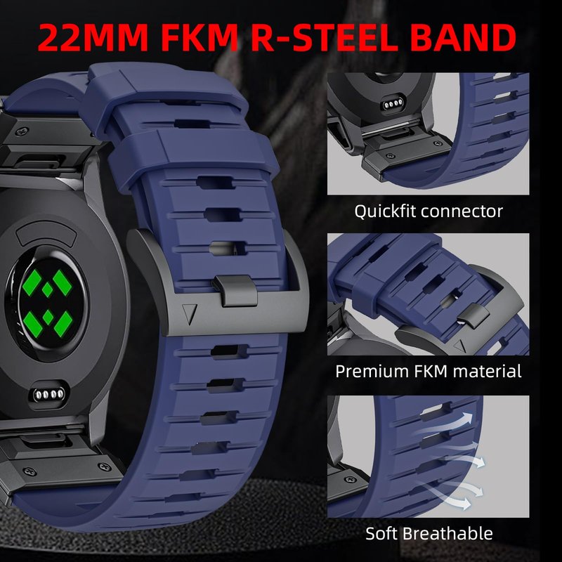 Bandkids 22mm FKM QuickFit Bands for Garmin Instinct 3 45mm/ 2 Solar,Rugged Sport Replacement Strap for Instinct E 45mm,Tactical